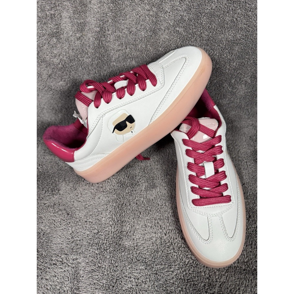 Karl Lagerfeld Paris Sumava Leather Low Top Sneakers, Size 6.5 White/Pink